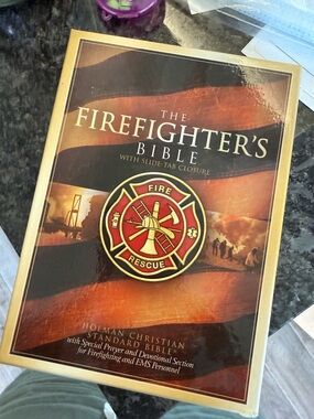 New in box The Firefighter's Bible with Fire Rescue Emblem - Brown/Red gift